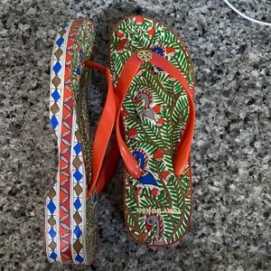 Tory Burch wedge flip flops size 8
